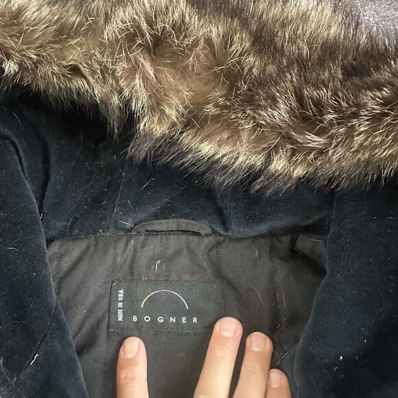 Women's Vintage 80's Bogner USA Navy Blue Velour Raccoon Fur Winter Jacket Sz 10 - Picture 4 of 6